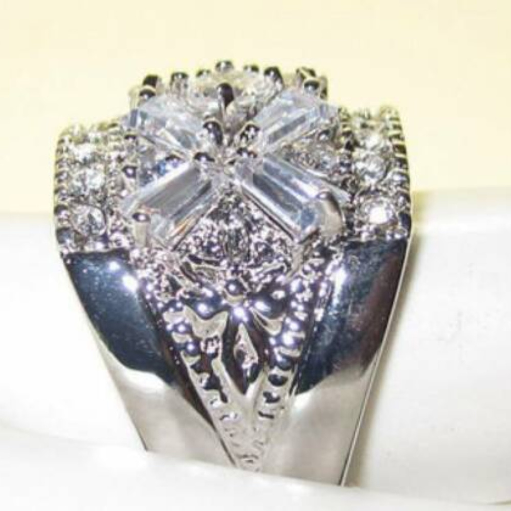 NWT ring white gold plate cubic zirconia wide band - Picture 3 of 5
